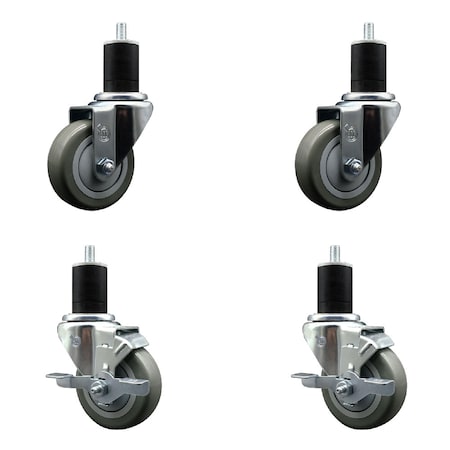 Service Caster 3.5'' SS Gray Poly Wheel Swivel 1-3/4'' Expanding Stem Caster Set 2 Brakes, 4PK SCC-SSEX20S3514-PPUB-2-TLB-2-134
